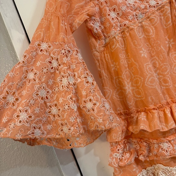 L&B Embroidered Eyelet Tiered Top Ruffle Flare Bell Sleeves XL XXL 3/4 Sleeve - Picture 3 of 9